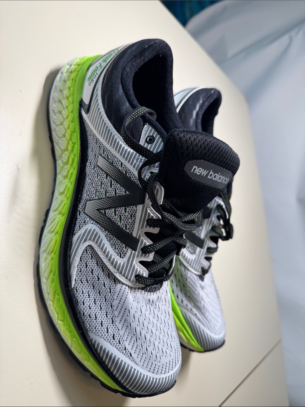 New Balance Men's White and Neon Green Athletic Running Shoes